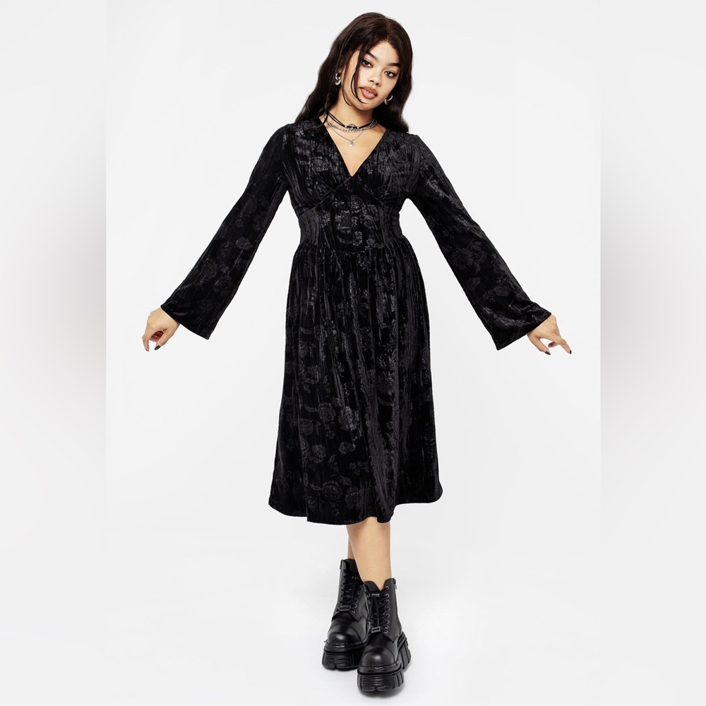 Invocation Flared Sleeve Midi Dress Sz 12 – Gothic, Witchy, Dramatic